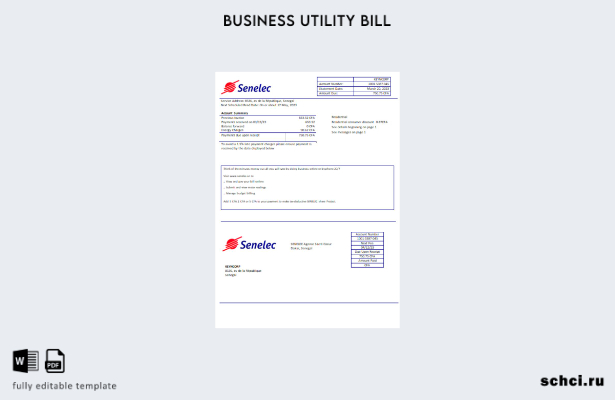 скачать цифровую версию шаблона счета за электроэнергию компании Senelec Agence 
